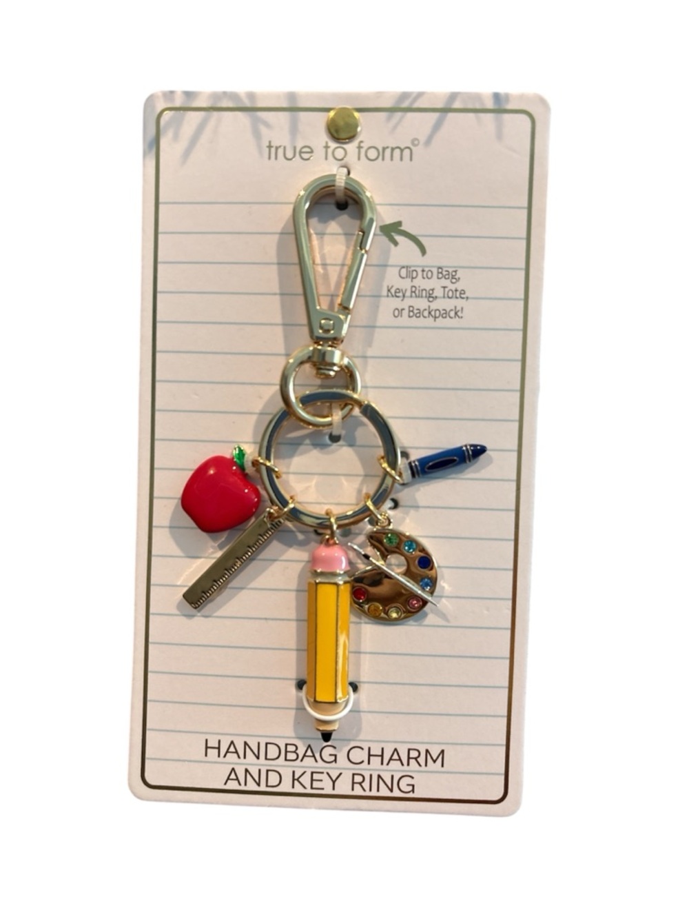 true to form Teacher School pencil Crayon Apple Ruler Bag Charm Key Ring